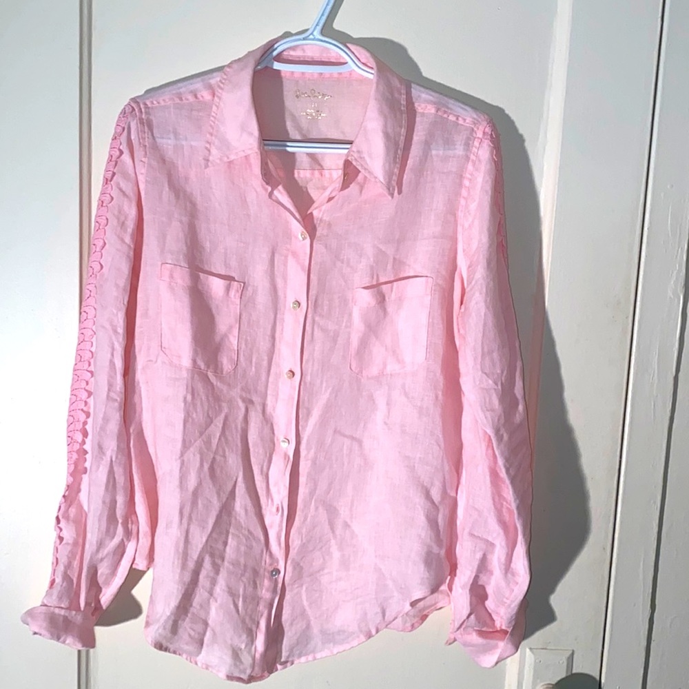 COPY - Lilly Pulitzer Pink 100% Linen Long Sleeve Top